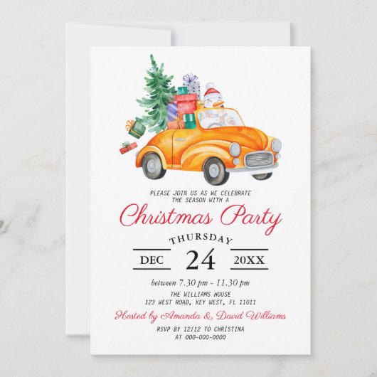 Rustic Watercolor Truck Christmas Party Invitation Einladung (Vorderseite)
