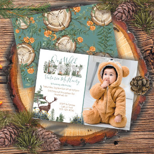 Rustic Watercolor Wild Ein erstes Foto zum Geburts Einladung