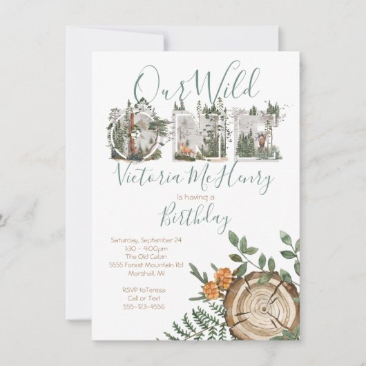 Rustic Watercolor Wild One Birthday Party Einladung (Vorderseite)