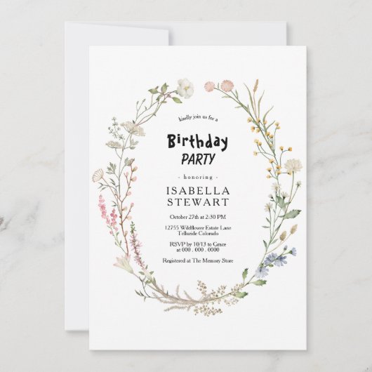 Rustic Watercolor Wildblume Spring BIrthday Party Einladung (Vorderseite)