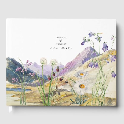 Rustic Watercolor Wildflower Mountain Wedding Gästebuch (Vorderseite)