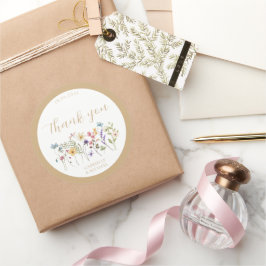 Rustic Watercolor Wildflower Wedding  Runder Aufkleber