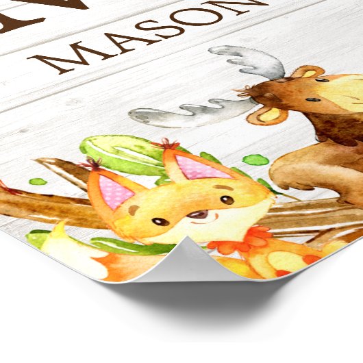 Rustic Watercolor Woodland Animals Personalized Poster (Ecke)