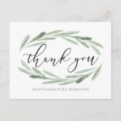 Rustic Watercolor Wreath Wedding Danke Foto Postkarte (Vorderseite)