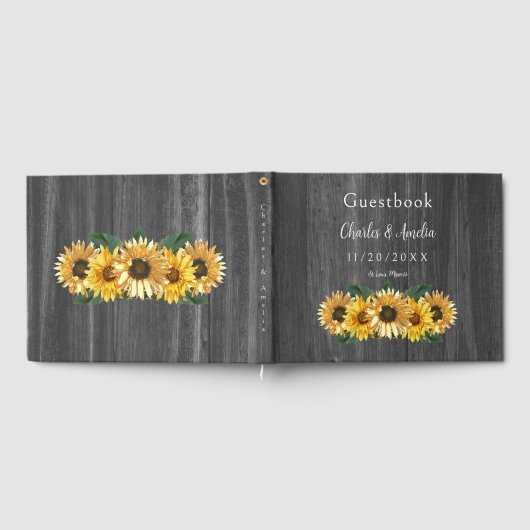 Rustic Weathered Sunflower Wedbook Gästebuch (Voll)