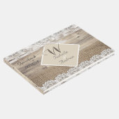 Rustic Wedding Beige Lace Wood Burlap Gästebuch (Ecke)