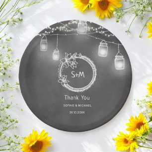 Rustic Wedding Black Chalkboard Mason Jar Pappteller