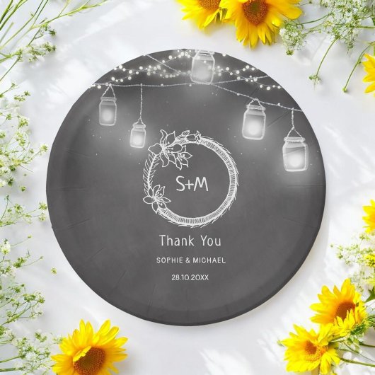 Rustic Wedding Black Chalkboard Mason Jar Pappteller