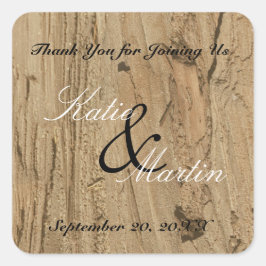 Rustic Wedding Brown Woodgrain Foto Vielen Dank Quadratischer Aufkleber