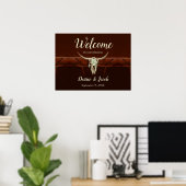 Rustic Wedding Bull Skull Brown Country Western Poster (Heimbüro)
