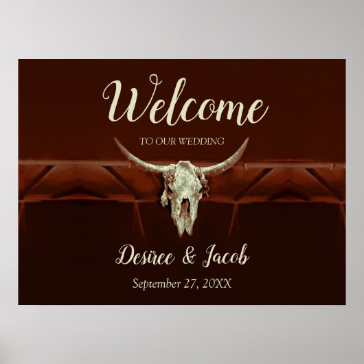 Rustic Wedding Bull Skull Brown Country Western Poster (Vorne)