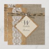 Rustic Wedding Burlap Hessian Lace Pearl Einladung (Vorne/Hinten)