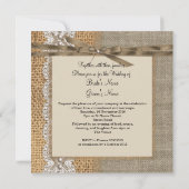 Rustic Wedding Burlap Hessian Lace Pearl Einladung (Rückseite)