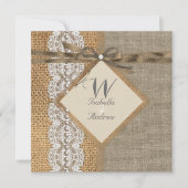 Rustic Wedding Burlap Hessian Lace Pearl Einladung (Vorderseite)