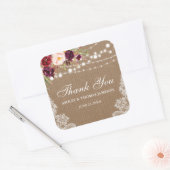 Rustic Wedding Burlap Lace Floral Danke B Quadratischer Aufkleber (Umschlag)