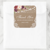 Rustic Wedding Burlap Lace Floral Danke B Quadratischer Aufkleber (Tasche)