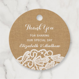Rustic Wedding Burlap Lace Vielen Dank Geschenkanhänger