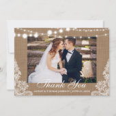 Rustic Wedding Burlap Lights Lace Foto Vielen Dank Dankeskarte (Vorderseite)
