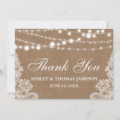 Rustic Wedding Burlap String Lights Lace Vielen Da Dankeskarte (Vorderseite)