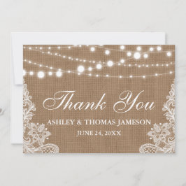 Rustic Wedding Burlap String Lights Lace Vielen Da Dankeskarte