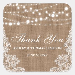 Rustic Wedding Burlap String Lights Lace Vielen Da Quadratischer Aufkleber
