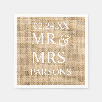Rustic Wedding Burlap Trendy Wedding Name Datum Serviette