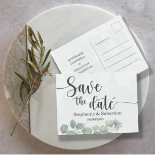 Rustic Wedding Eucalyptus Green SAVE THE DATE Postkarte