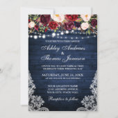 Rustic Wedding Floral Lace Blue Wood Foto Einladung (Vorderseite)