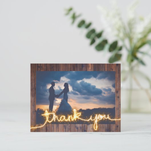 Rustic Wedding Foto Moderne Sparkler Vielen Dank Postkarte (Stehend Vorderseite)
