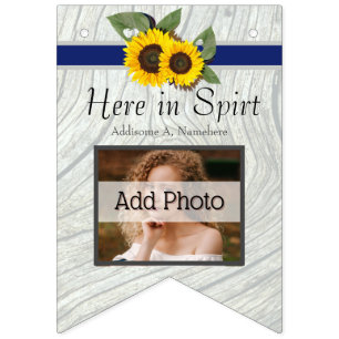 Rustic Wedding Golden Sunflower Blue Gray Wood Wimpelkette