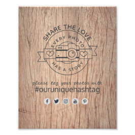 Rustic Wedding Hashtag Sign - Wood Camera Share Fotodruck