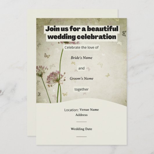 Rustic Wedding Invitation – Customizable Details Einladung (Vorne/Hinten)