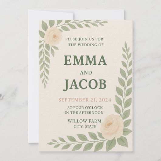 Rustic Wedding Invitation - Sage and Blush Einladung (Vorderseite)