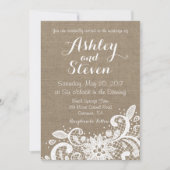 Rustic wedding invitation with lace over burlap einladung (Vorderseite)