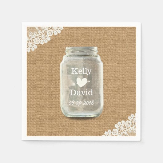 Rustic Wedding Mason Jar Burlap & Lace Serviette (Vorderseite)