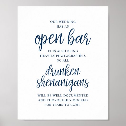 Rustic Wedding Open Bar, Drunken Shenanigans Poster (Vorne)