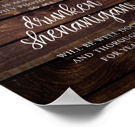 Rustic Wedding Open Bar, Drunken Shenanigans Poster (Ecke)
