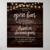Rustic Wedding Open Bar, Drunken Shenanigans Poster (Vorne)
