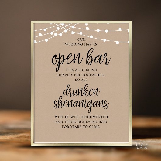 Rustic Wedding Open Bar, Drunken Shenanigans Poster