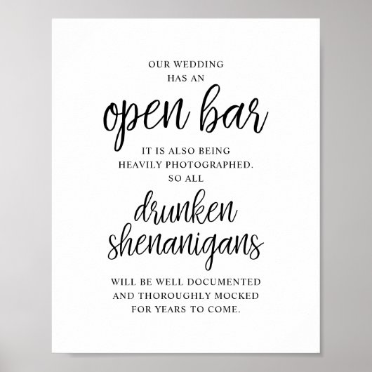 Rustic Wedding Open Bar, Drunken Shenanigans Poster (Vorne)