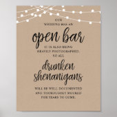 Rustic Wedding Open Bar, Drunken Shenanigans Poster (Vorne)