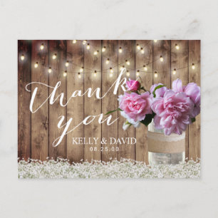 Rustic Wedding Pink Floral Mason Jar Vielen Dank Postkarte
