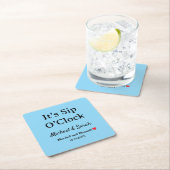 Rustic Wedding Romantic ‘Sip O'clock’ Custom Blue Rechteckiger Pappuntersetzer (Vor Ort)