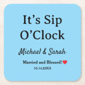 Rustic Wedding Romantic ‘Sip O'clock’ Custom Blue Rechteckiger Pappuntersetzer (Vorderseite)