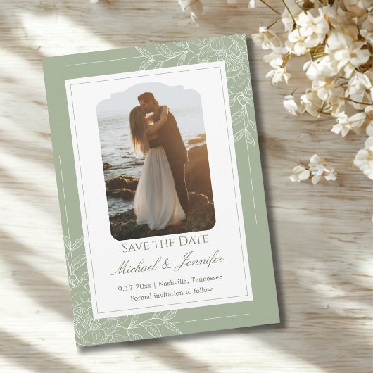 Rustic Wedding Sage Green and White Modern Einladung