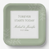 Rustic Wedding Sage Green and White Modern Pappteller (Vorderseite)