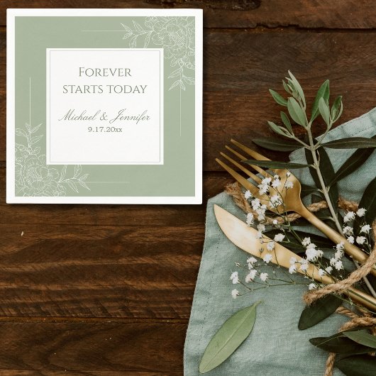 Rustic Wedding Sage Green and White Modern Serviette