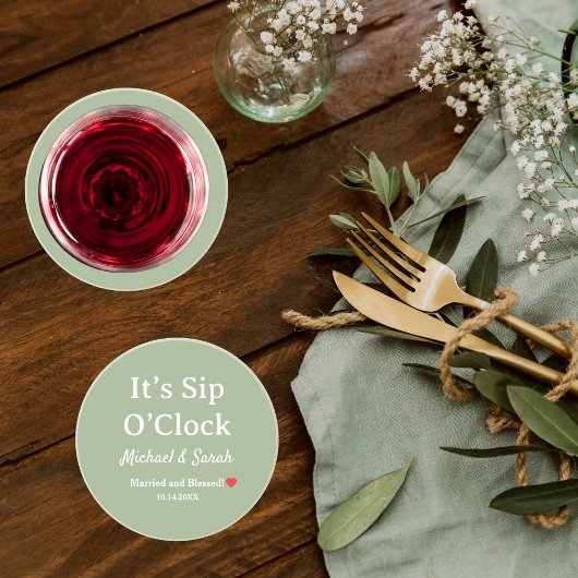 Rustic Wedding Sage Green It’s Sip O’Clock Custom Getränkeuntersetzer