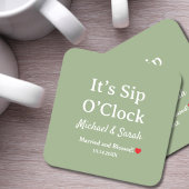 Rustic Wedding Sage Green It’s Sip O’Clock Custom Rechteckiger Pappuntersetzer