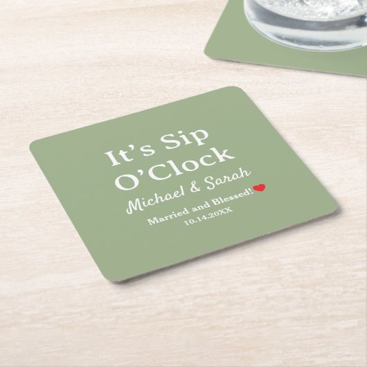 Rustic Wedding Sage Green It’s Sip O’Clock Custom Rechteckiger Pappuntersetzer (angewinkelt)